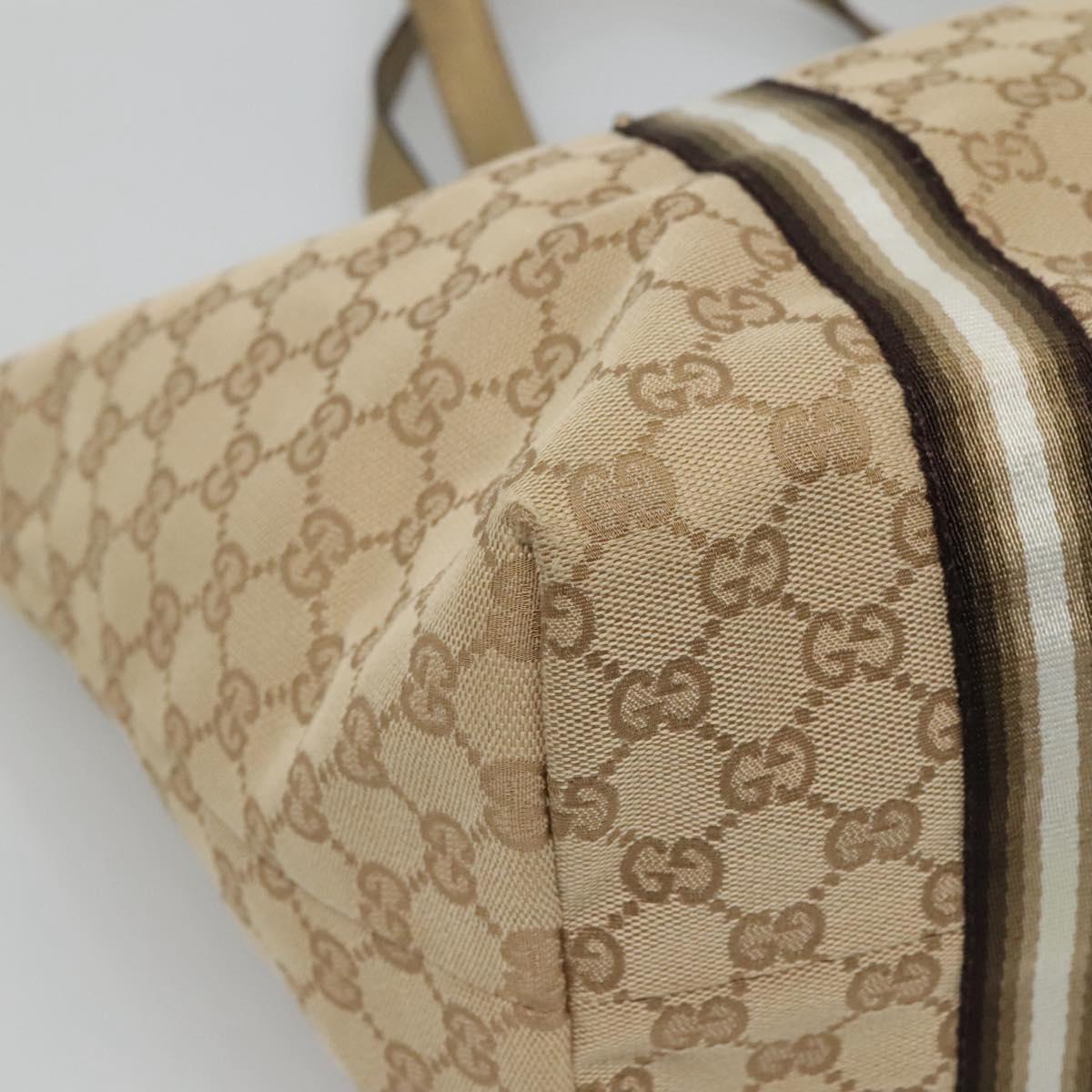 GUCCI GG Canvas Sherry Line Tote Bag Beige Black 139260 Auth IN044