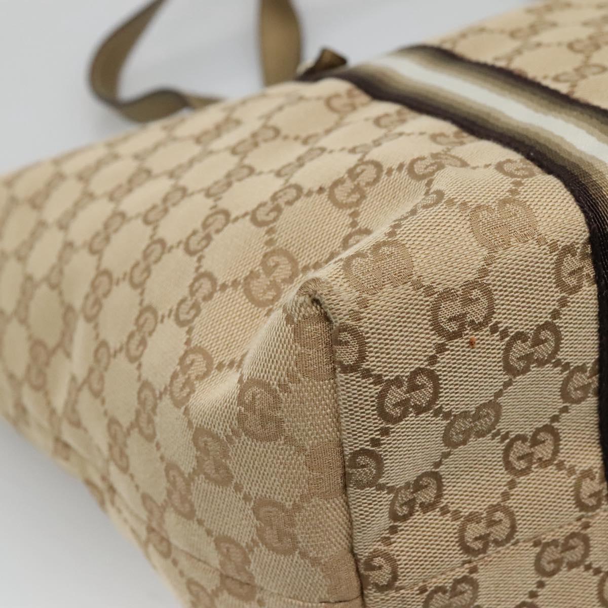 GUCCI GG Canvas Sherry Line Tote Bag Beige Black 139260 Auth IN044