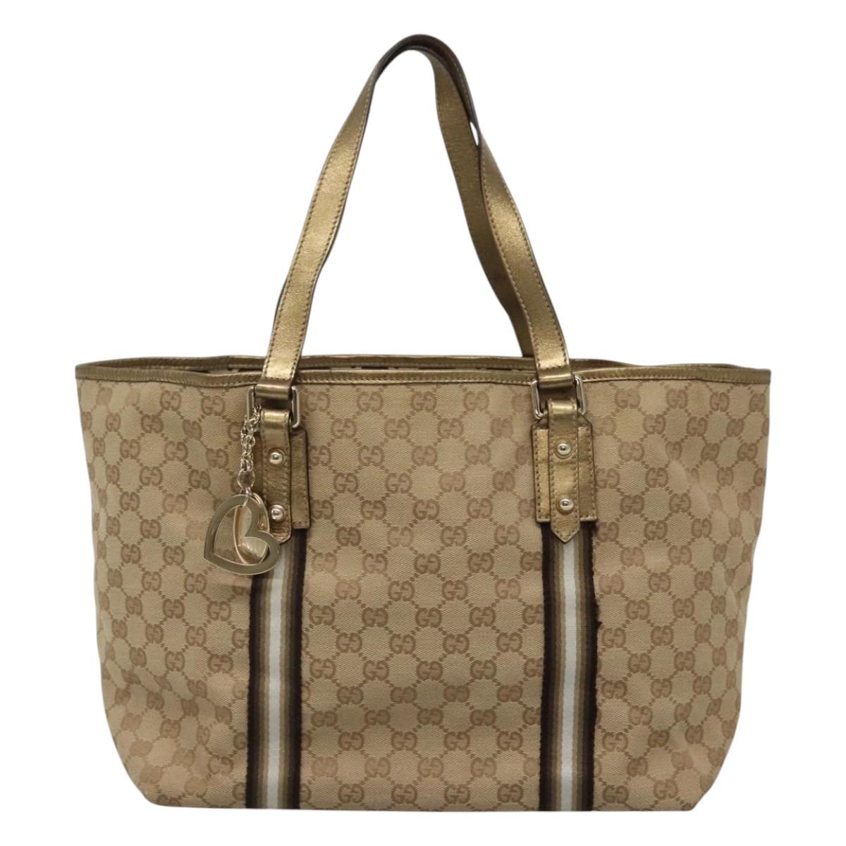 GUCCI GG Canvas Sherry Line Tote Bag Beige Black 139260 Auth IN044