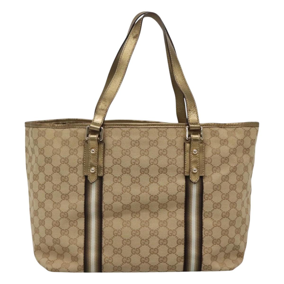 GUCCI GG Canvas Sherry Line Tote Bag Beige Black 139260 Auth IN044