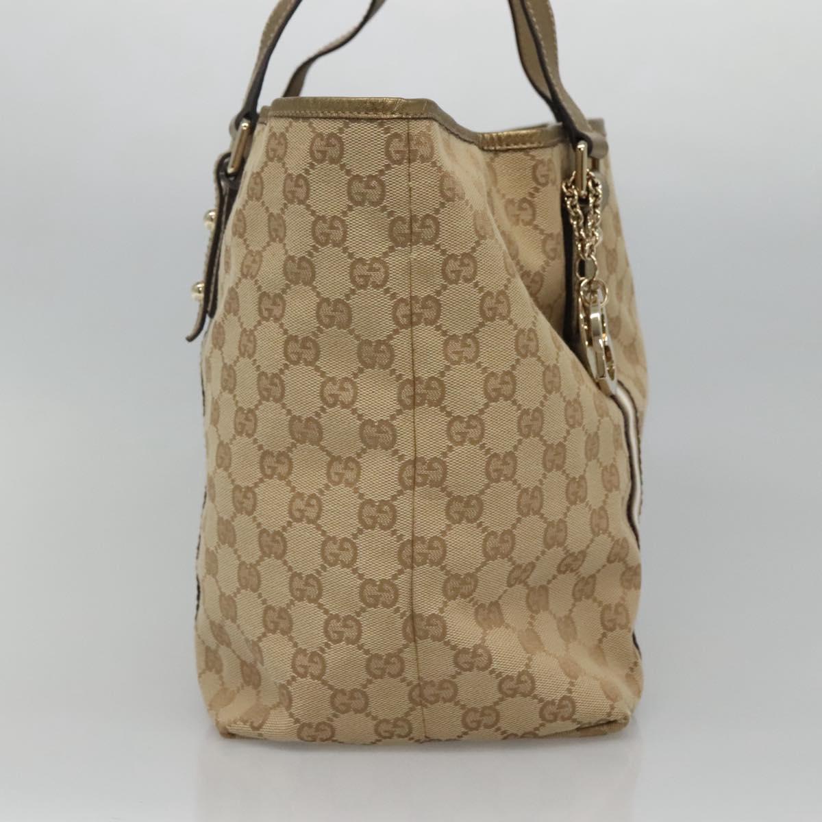 GUCCI GG Canvas Sherry Line Tote Bag Beige Black 139260 Auth IN044