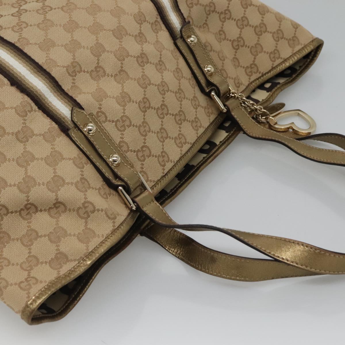 GUCCI GG Canvas Sherry Line Tote Bag Beige Black 139260 Auth IN044