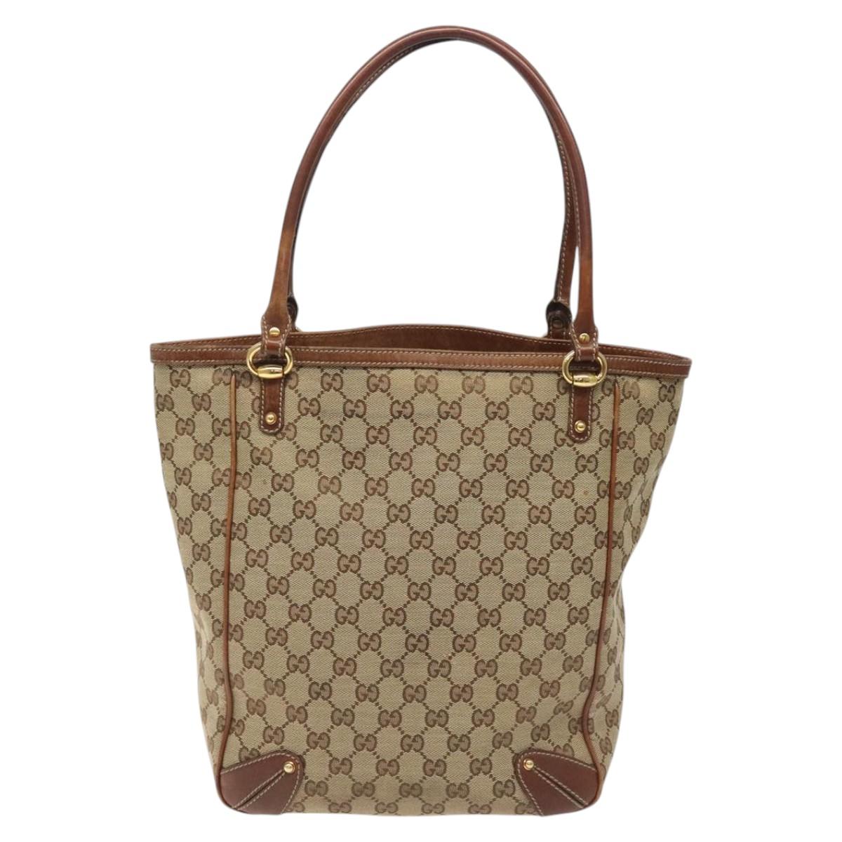 GUCCI GG Canvas Tote Bag Beige Gold 161128 Auth IN046