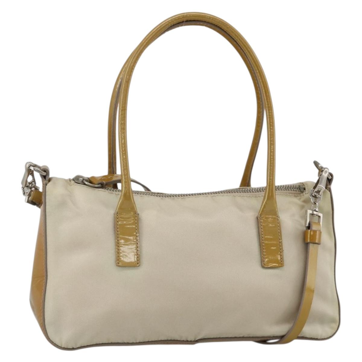 PRADA Hand Bag Nylon 2way Beige Silver Auth INZ003