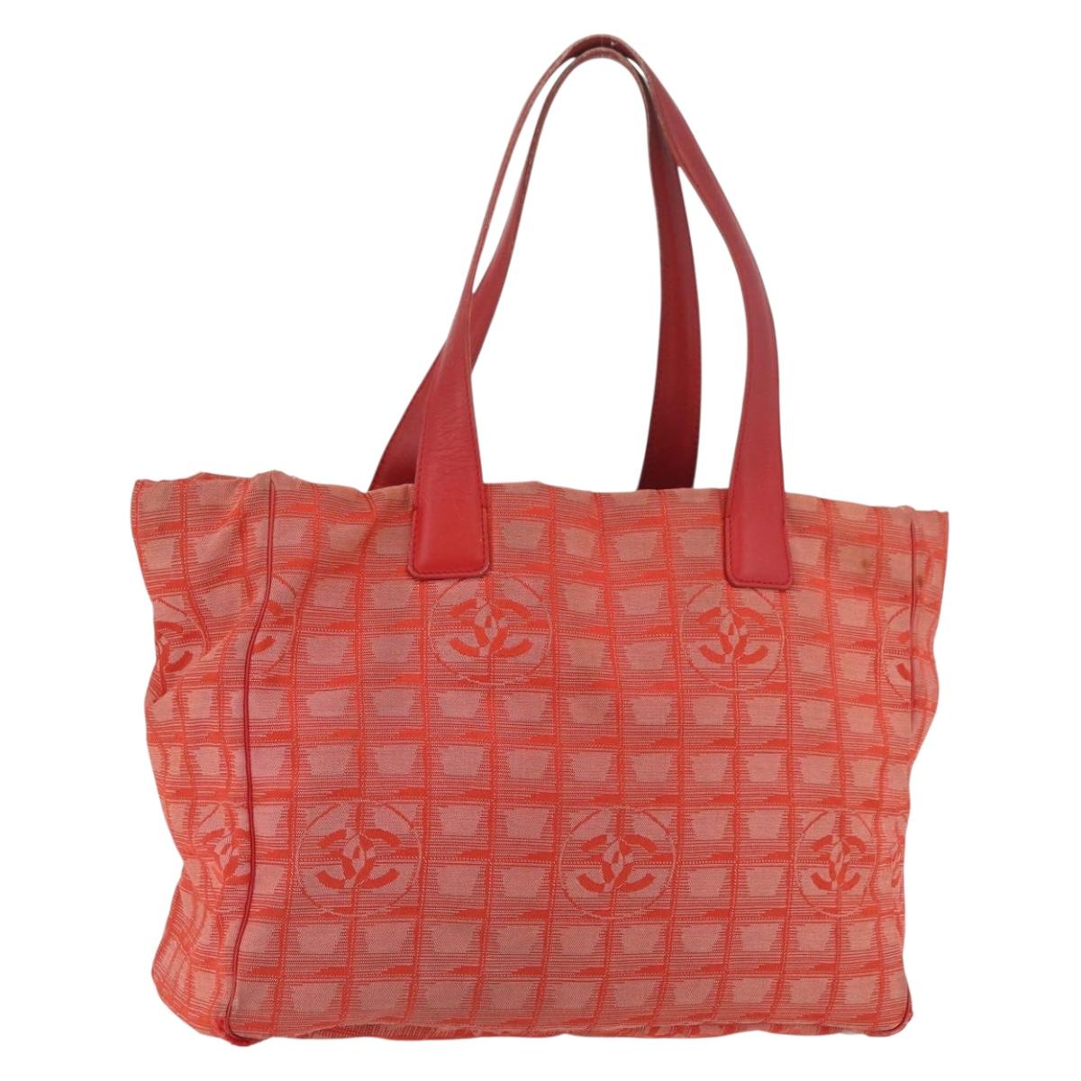 CHANEL New Travel Line Tote Bag Nylon Red Silver CC Auth INZ005