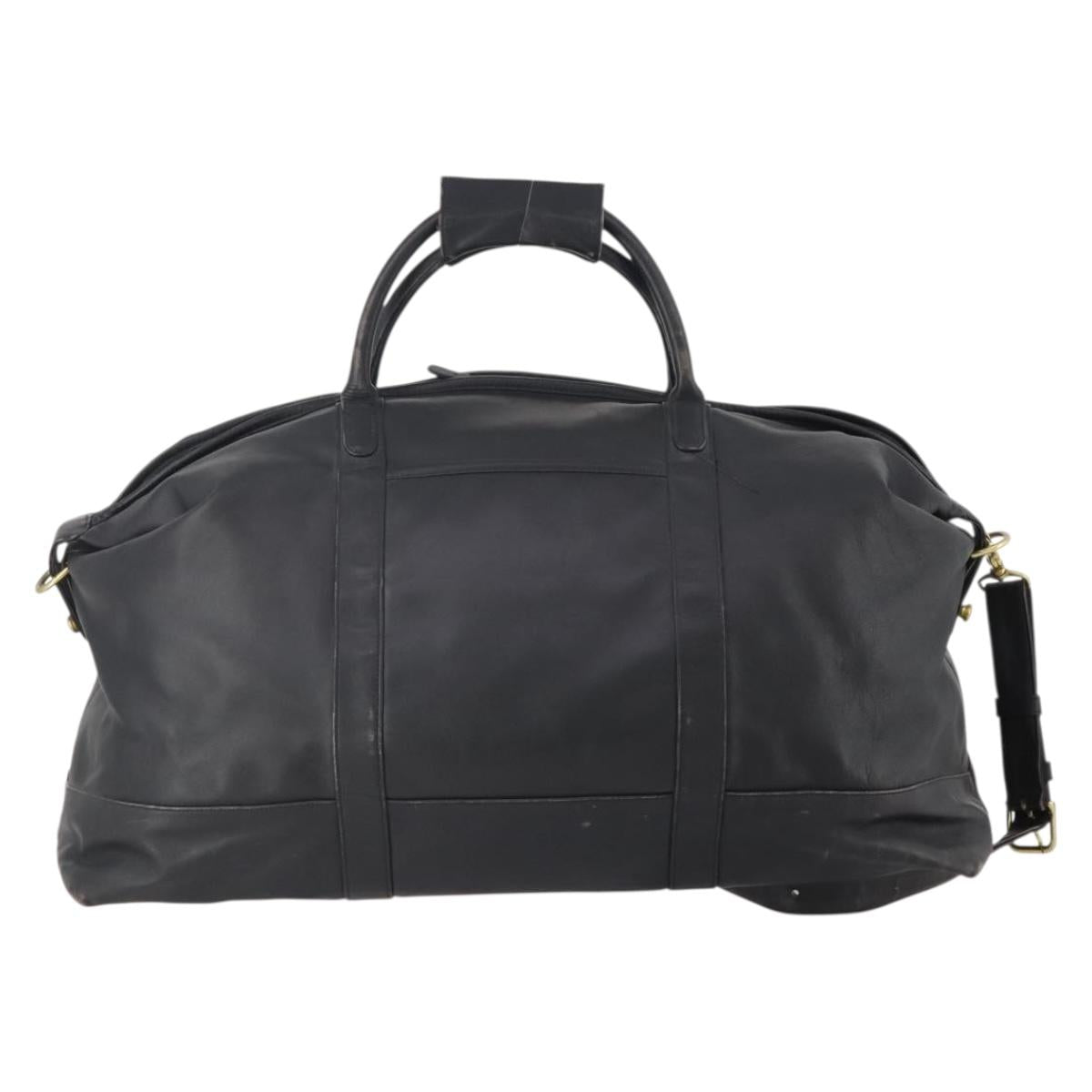 Coach Boston Bag Leather 2way Black Gold Auth INZ009A