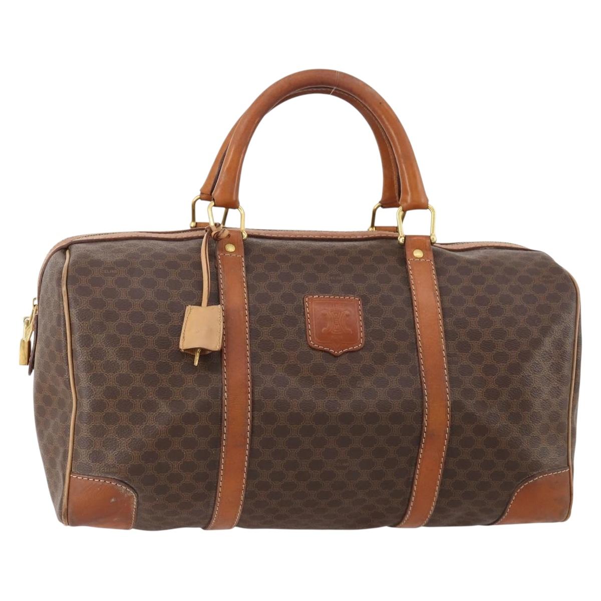 CELINE Macadam Canvas Boston Bag PVC Leather Brown Gold Auth INZ010