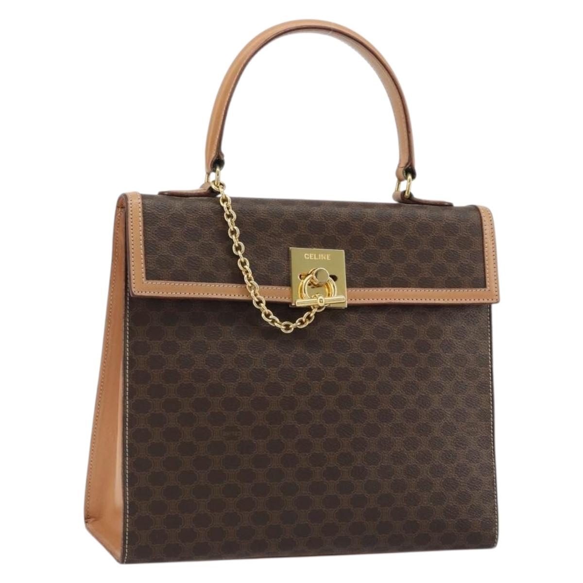 CELINE Macadam Canvas Hand Bag PVC Leather Brown Gold Auth INZ026A