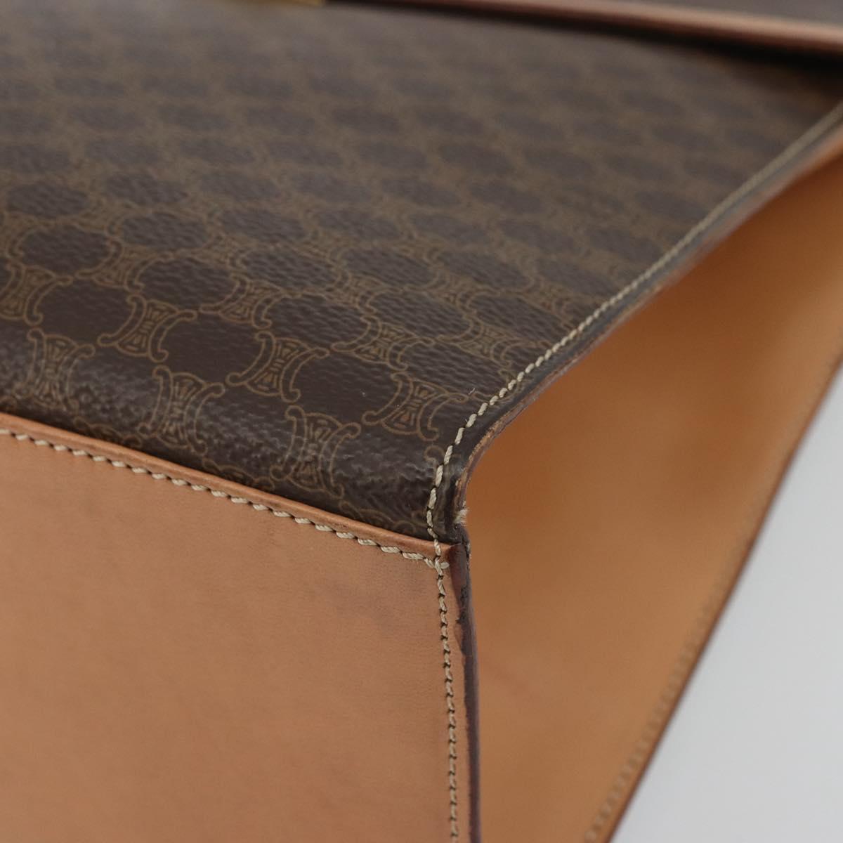 CELINE Macadam Canvas Hand Bag PVC Leather Brown Gold Auth INZ026A