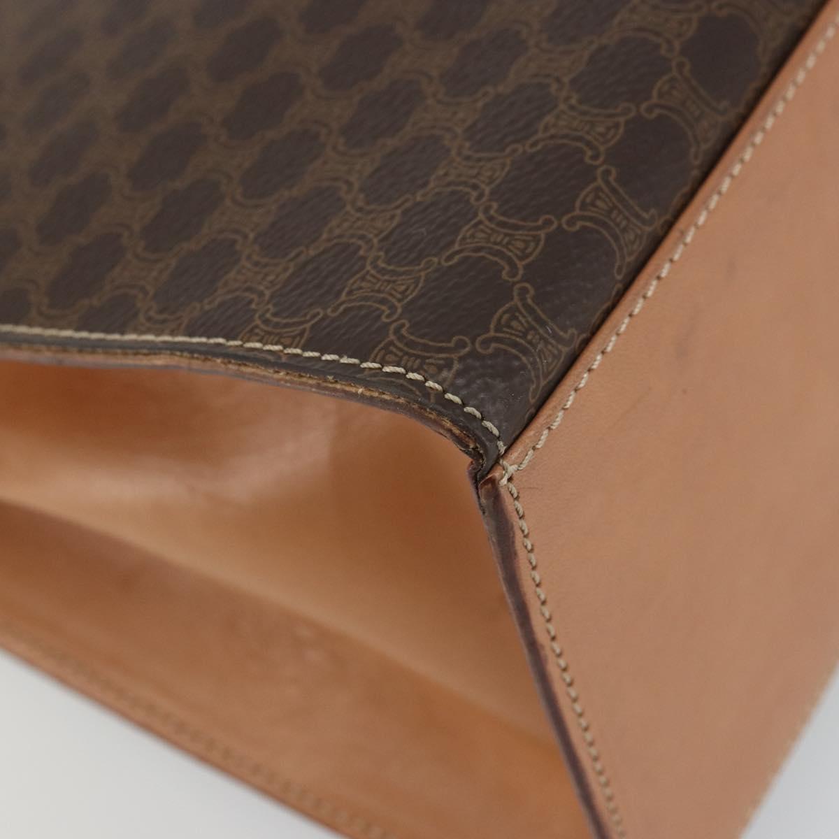 CELINE Macadam Canvas Hand Bag PVC Leather Brown Gold Auth INZ026A