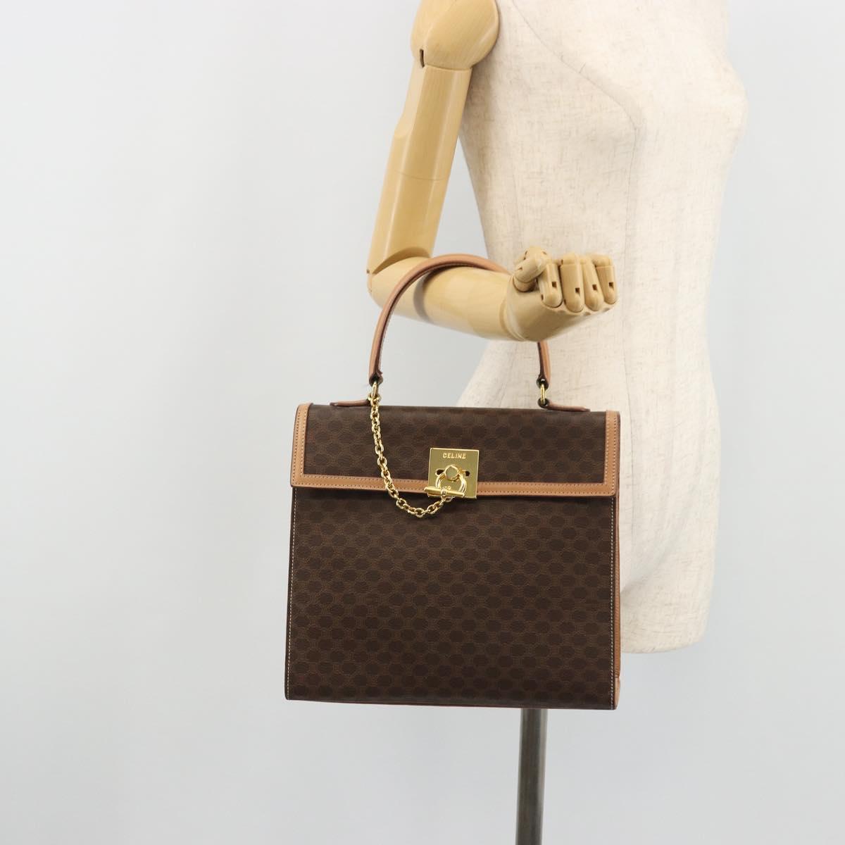CELINE Macadam Canvas Hand Bag PVC Leather Brown Gold Auth INZ026A