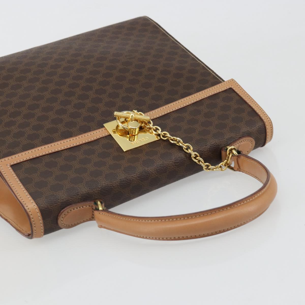 CELINE Macadam Canvas Hand Bag PVC Leather Brown Gold Auth INZ026A