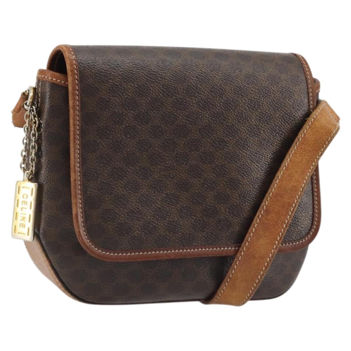 CELINE Macadam Canvas Shoulder Bag PVC Leather Brown Gold Auth INZ030