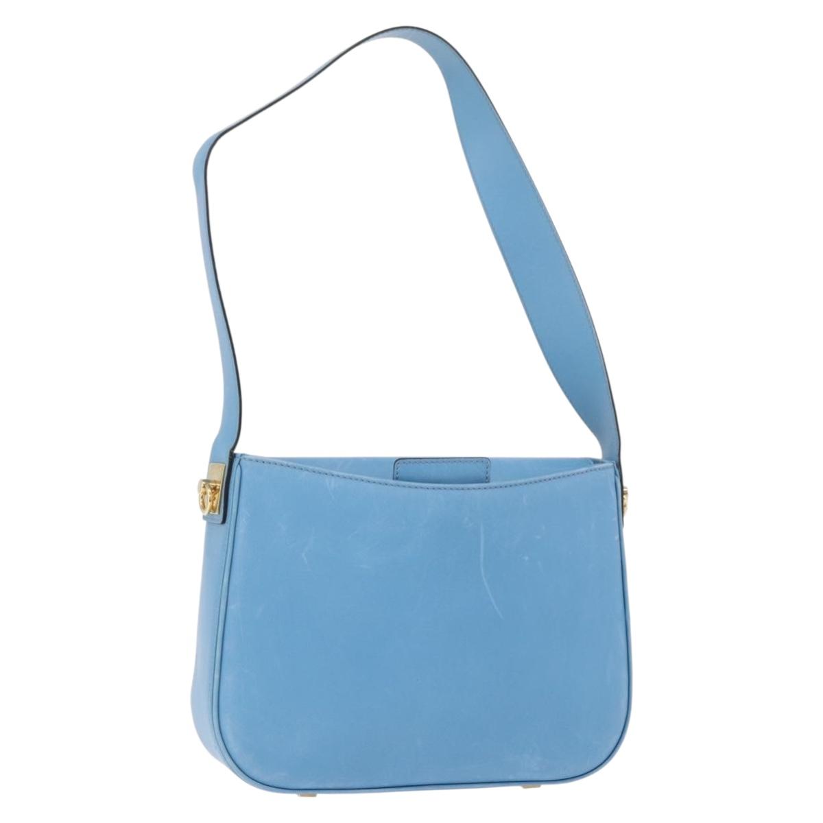 CELINE Shoulder Bag Leather Light Blue Gold Auth INZ033A