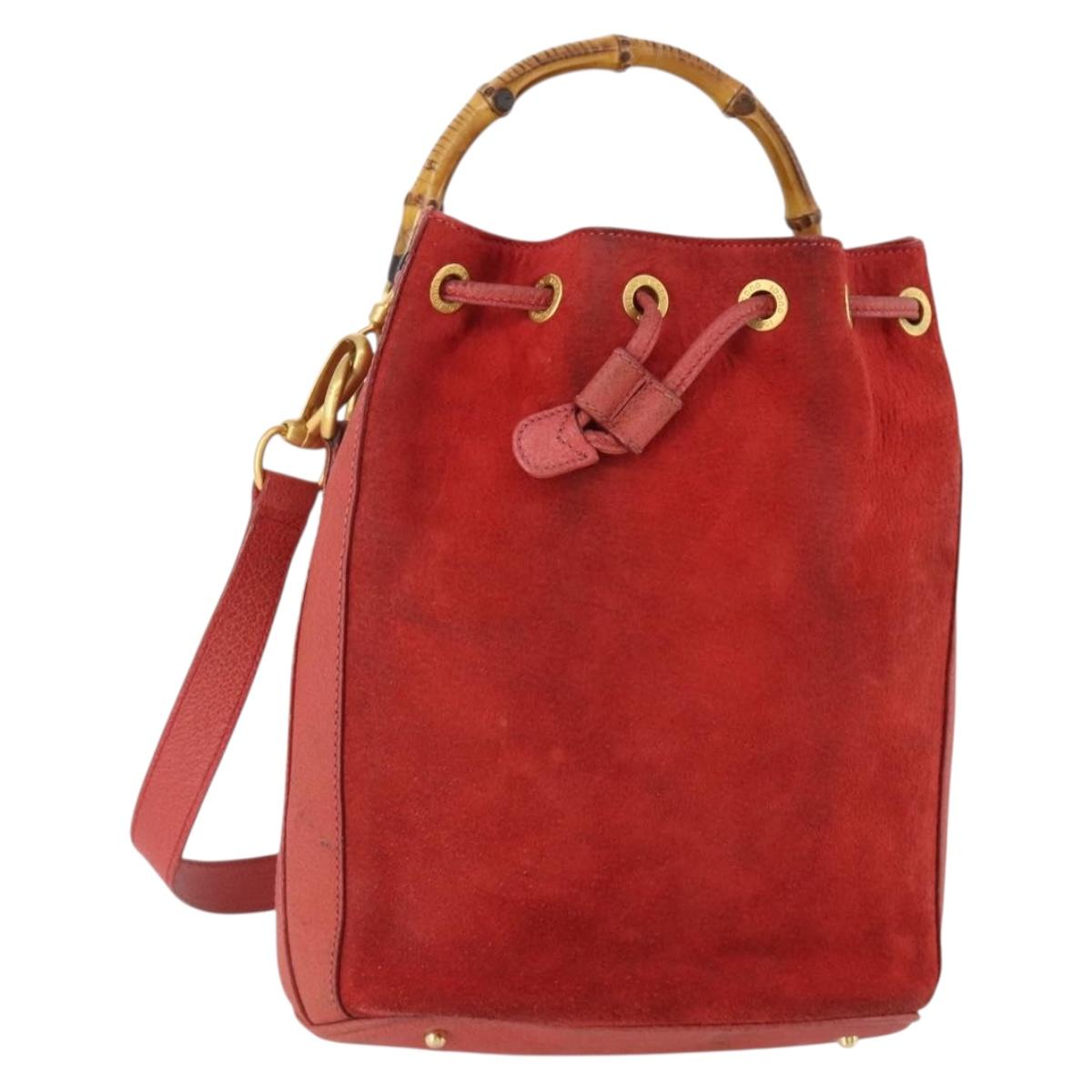 GUCCI Bamboo Shoulder Bag Suede 2way Red Gold 001 2865 1657 Auth INZ038