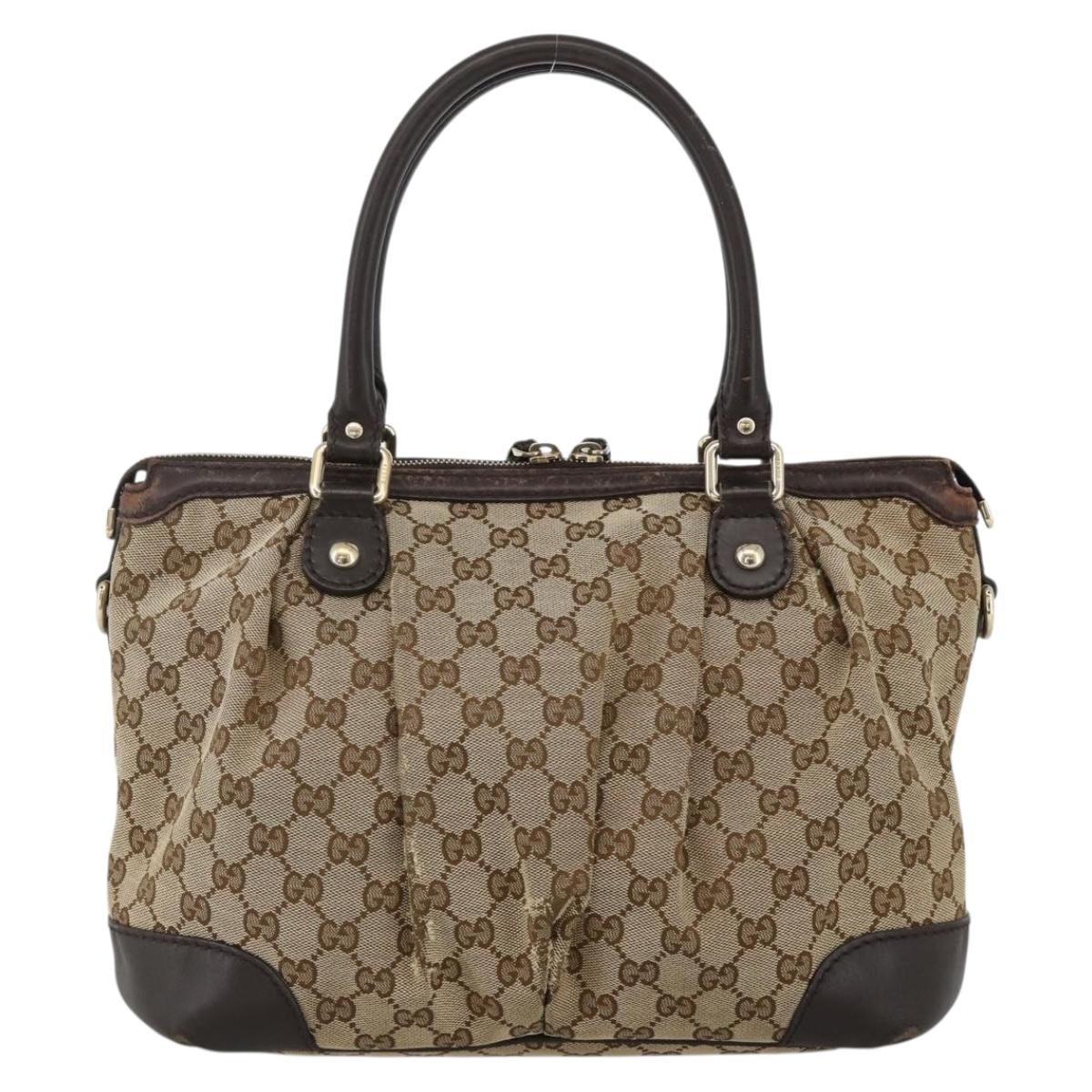 GUCCI GG Canvas Hand Bag Beige Gold 247902 Auth INZ039