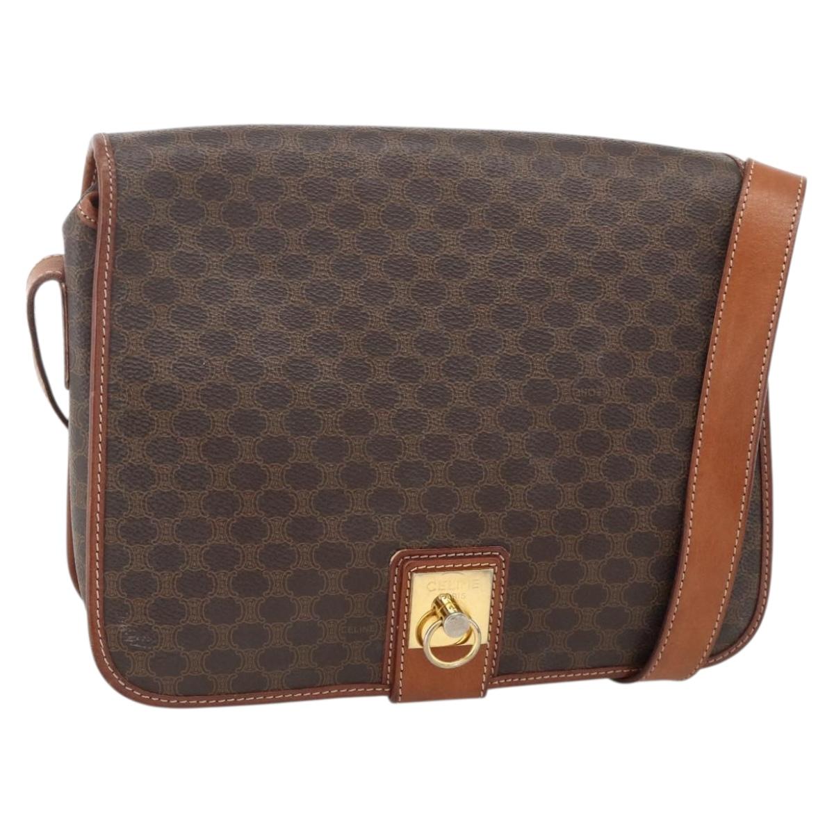 CELINE Macadam Canvas Shoulder Bag PVC Leather Brown Gold Auth INZ042