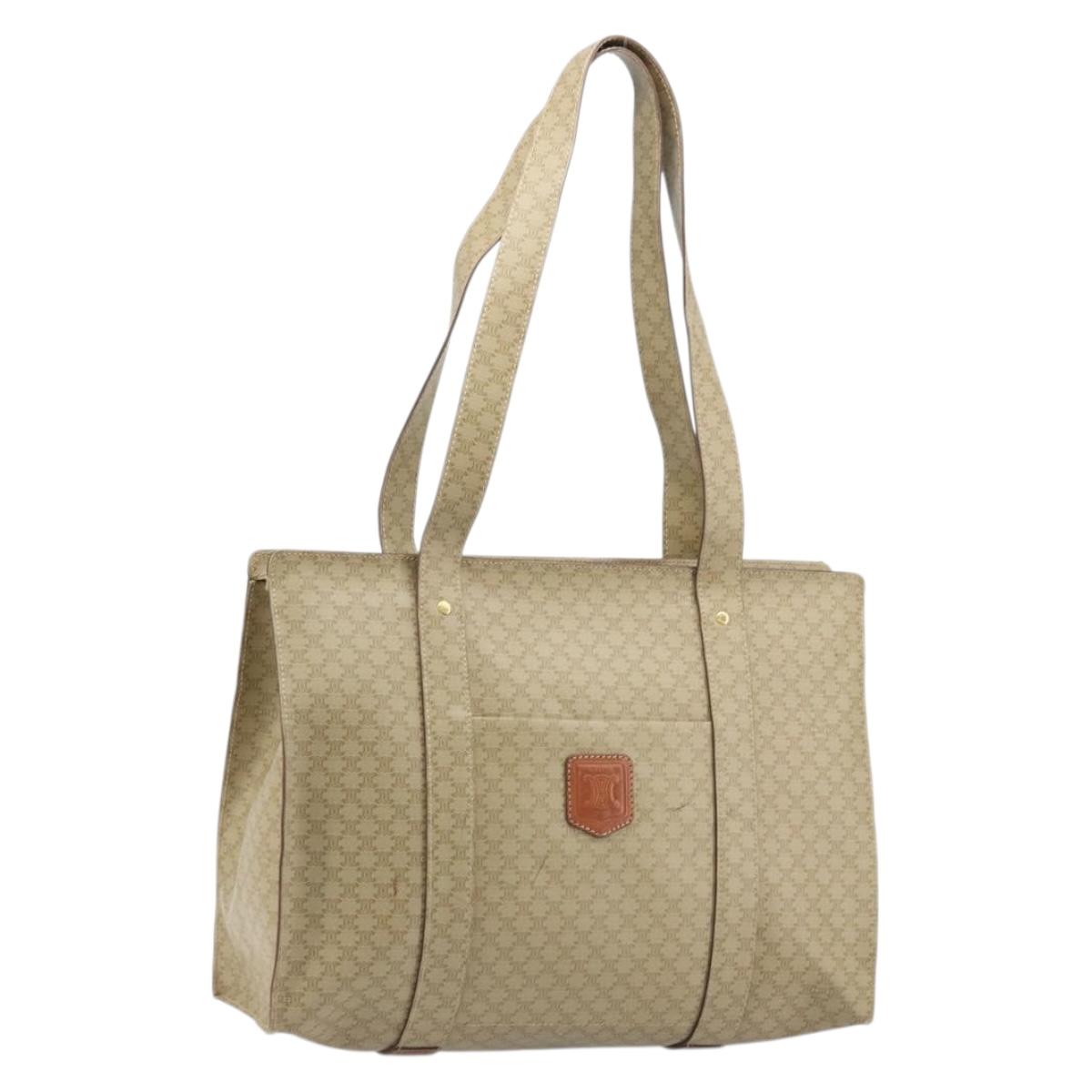 CELINE Macadam Canvas Tote Bag PVC Beige Gold Auth INZ048