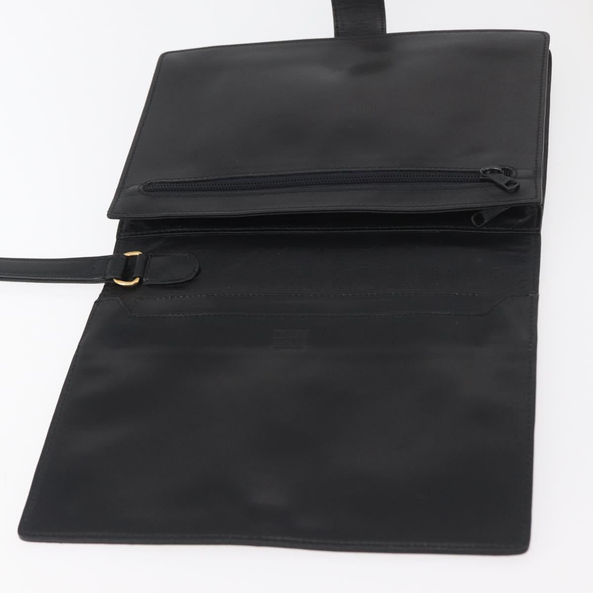 LOEWE Clutch Bag Leather Black Gold Auth INZ056A