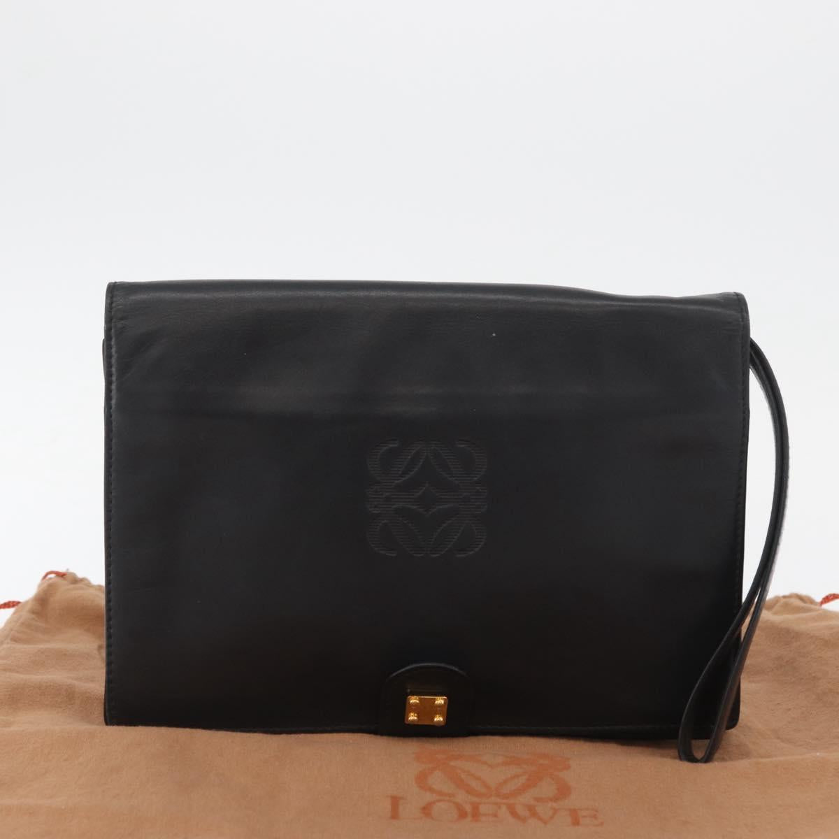 LOEWE Clutch Bag Leather Black Gold Auth INZ056A
