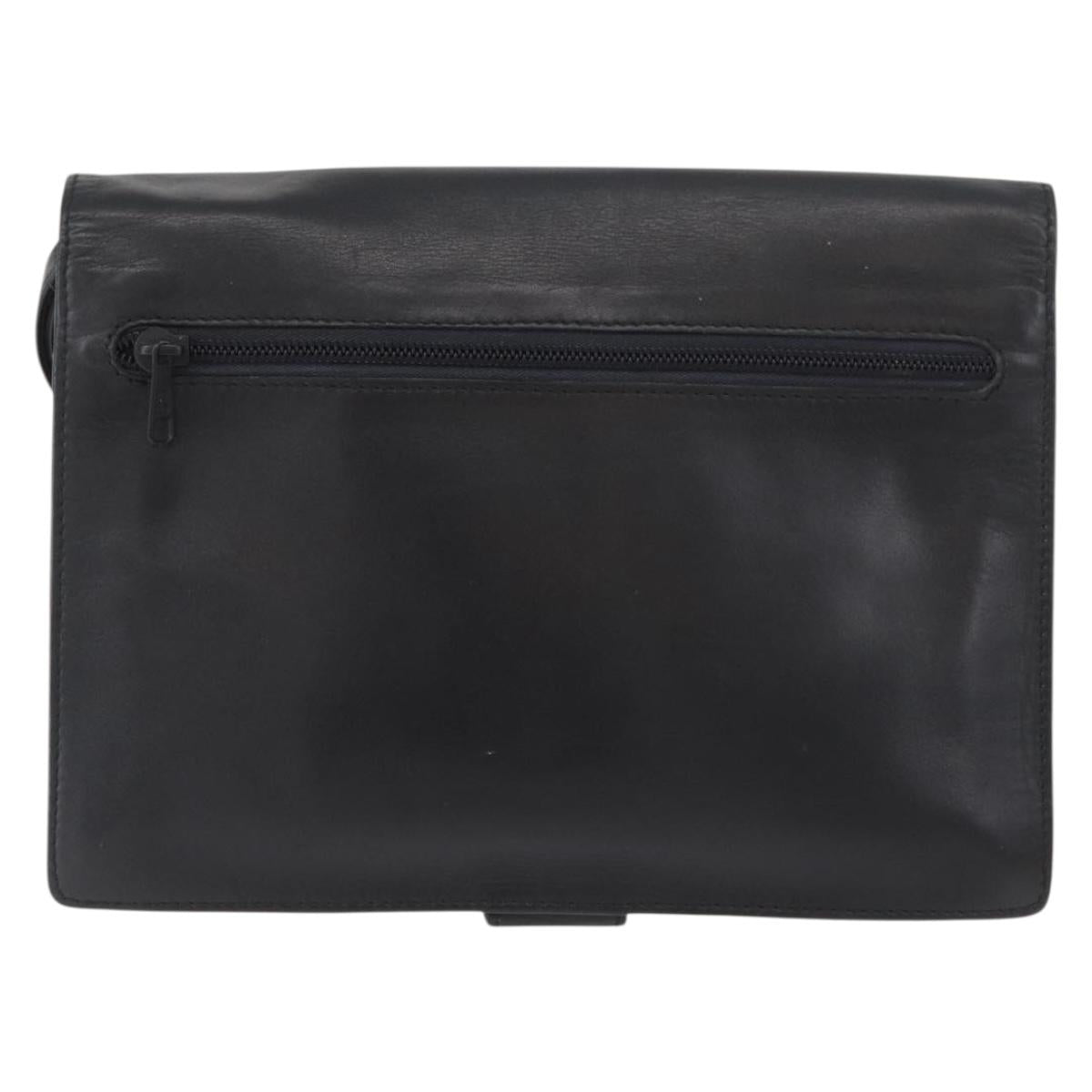 LOEWE Clutch Bag Leather Black Gold Auth INZ056A