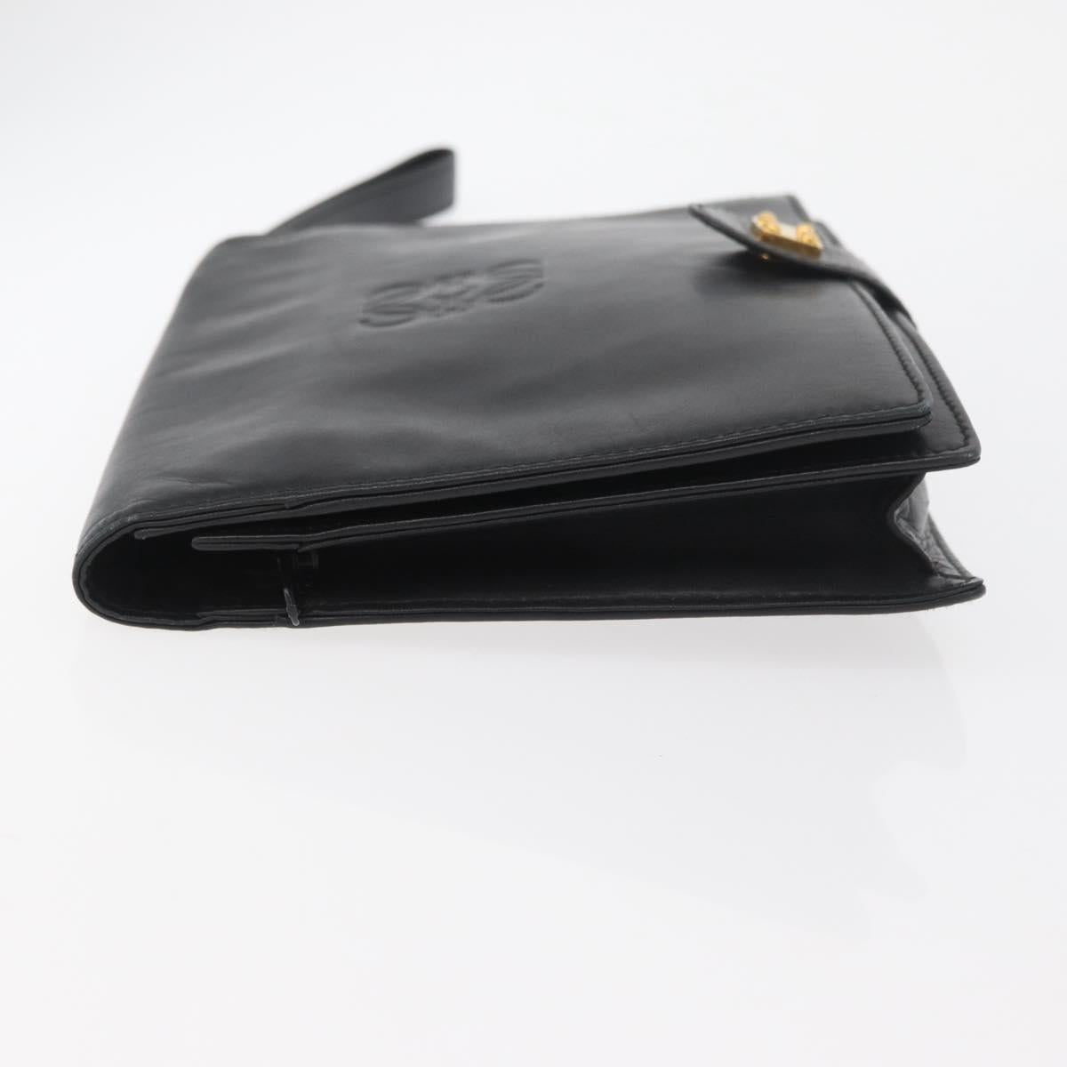 LOEWE Clutch Bag Leather Black Gold Auth INZ056A