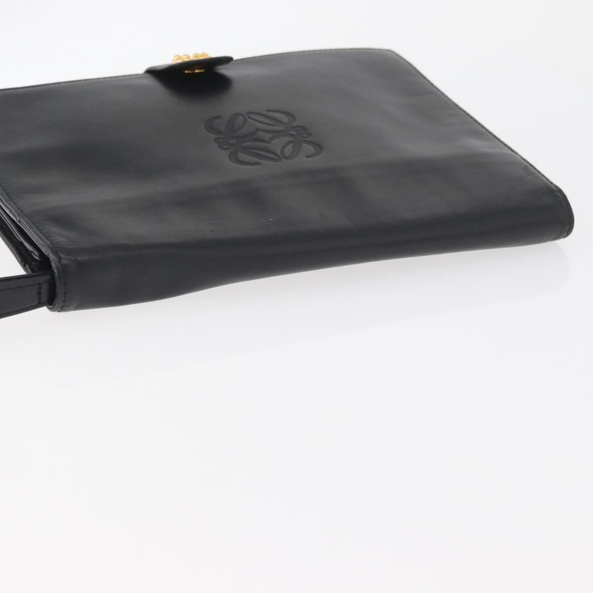LOEWE Clutch Bag Leather Black Gold Auth INZ056A