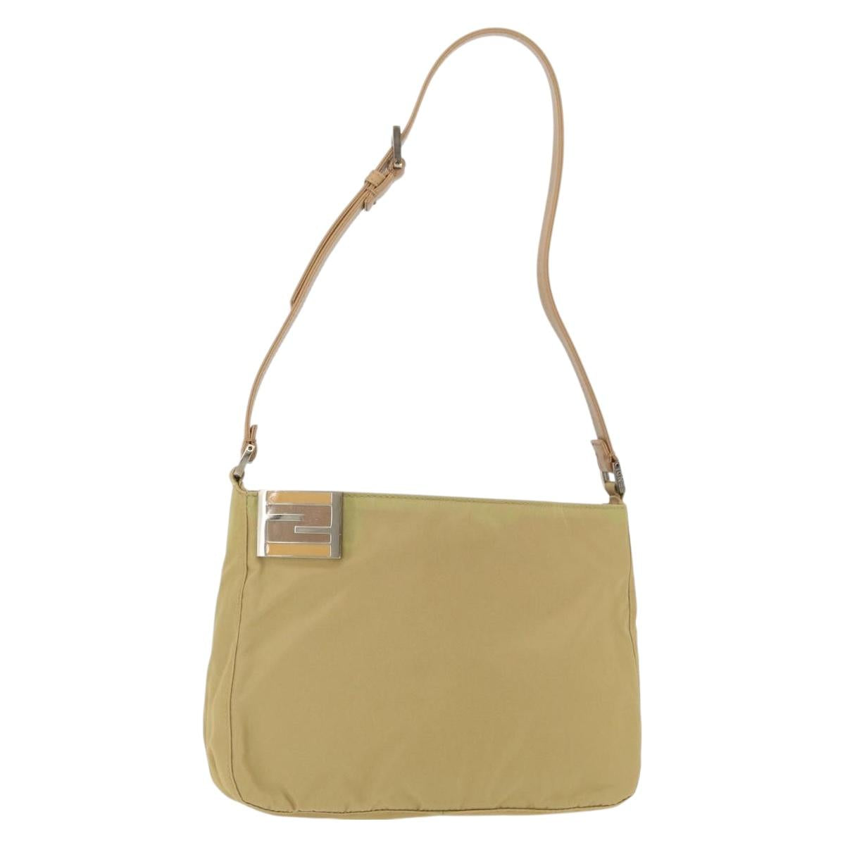 FENDI Shoulder Bag Nylon Beige Silver Auth INZ061