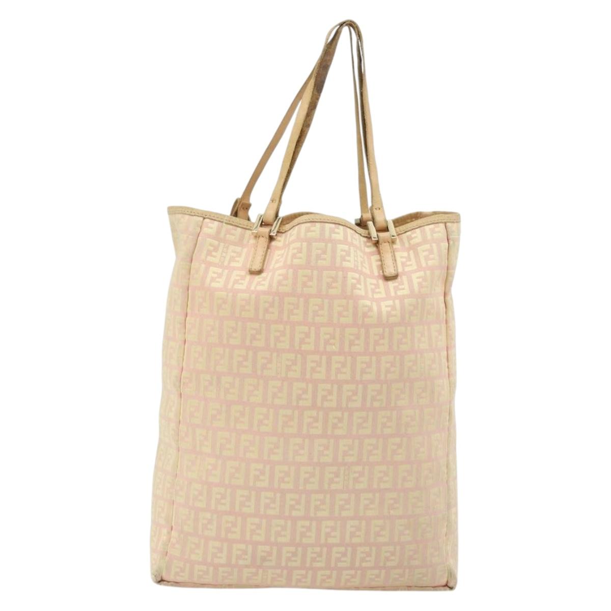 FENDI Zucchino Canvas Tote Bag Pink Gold Auth INZ062