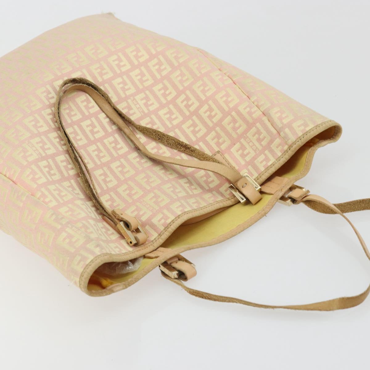 FENDI Zucchino Canvas Tote Bag Pink Gold Auth INZ062