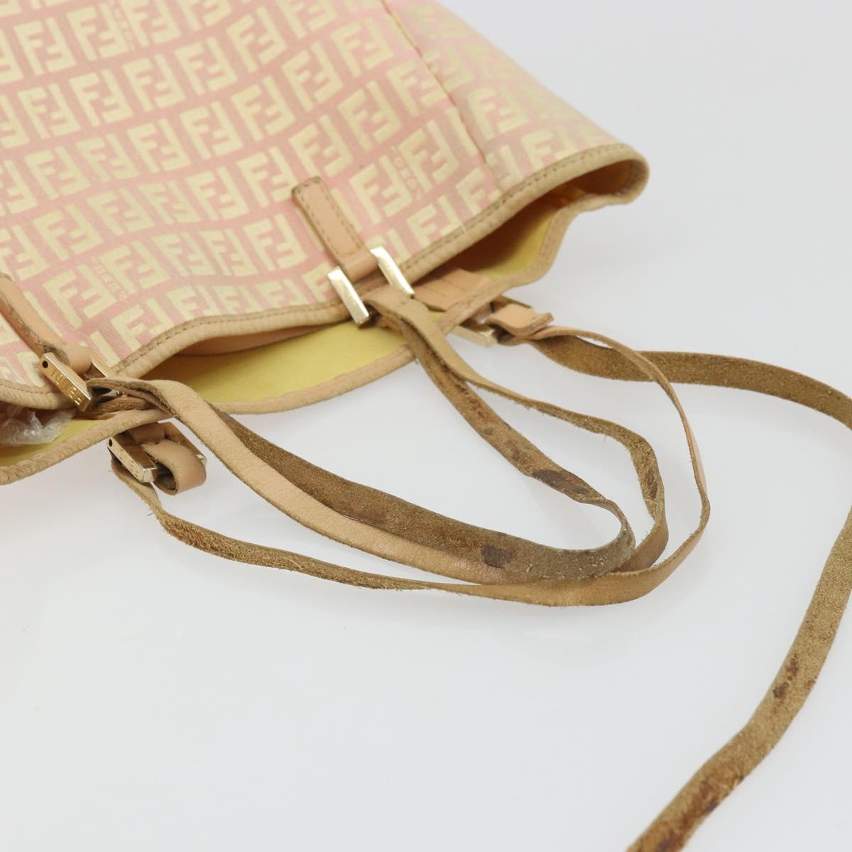 FENDI Zucchino Canvas Tote Bag Pink Gold Auth INZ062
