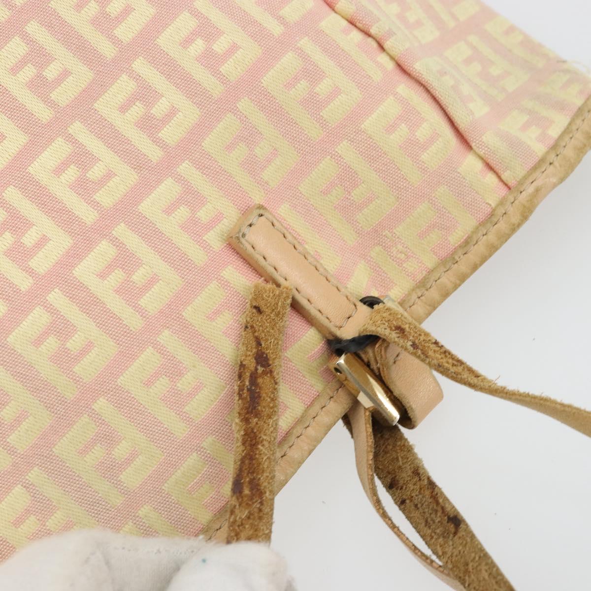 FENDI Zucchino Canvas Tote Bag Pink Gold Auth INZ062