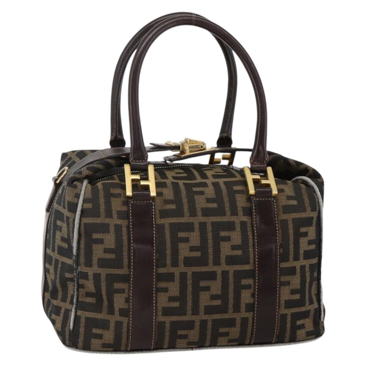 FENDI Zucca Canvas Hand Bag Brown Black Auth INZ063