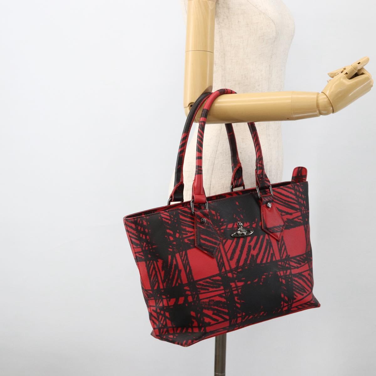 Vivienne Westwood Tote Bag PVC Canvas Red Silver Auth INZ073