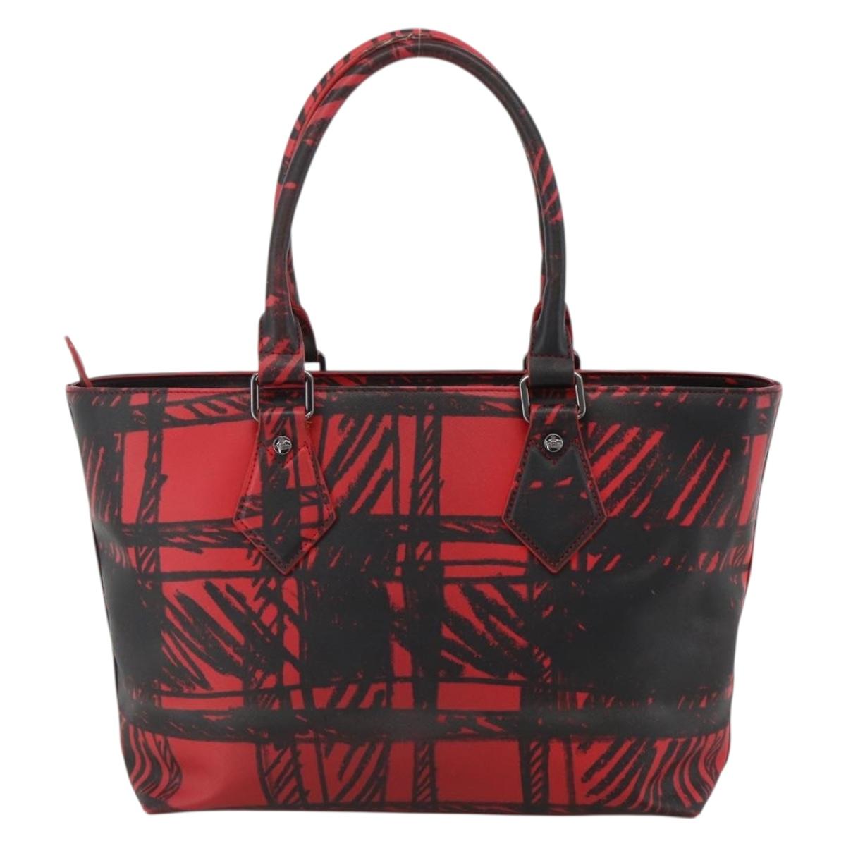 Vivienne Westwood Tote Bag PVC Canvas Red Silver Auth INZ073