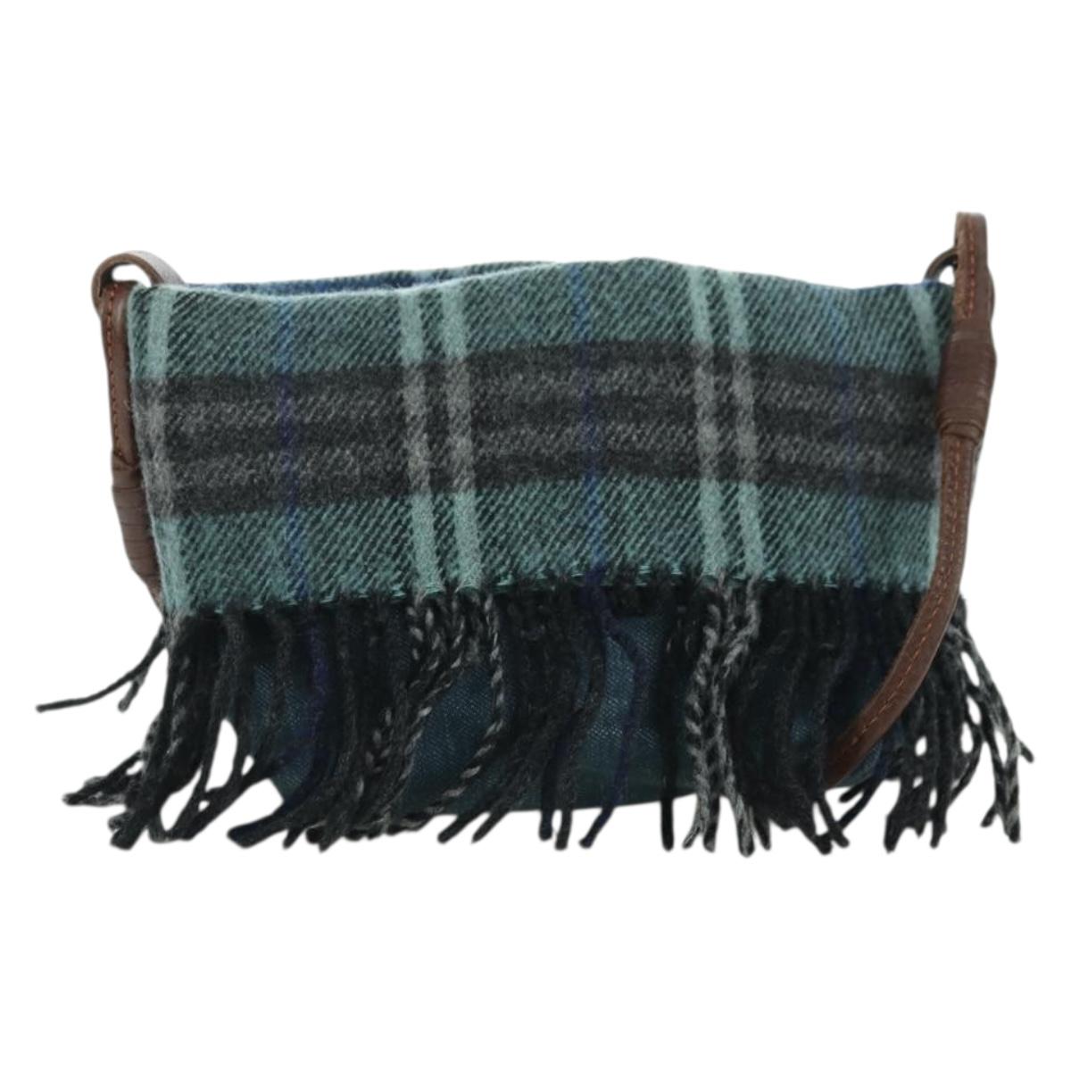 BURBERRY Nova Check Blue Label Shoulder Bag Wool Navy Auth INZ074A