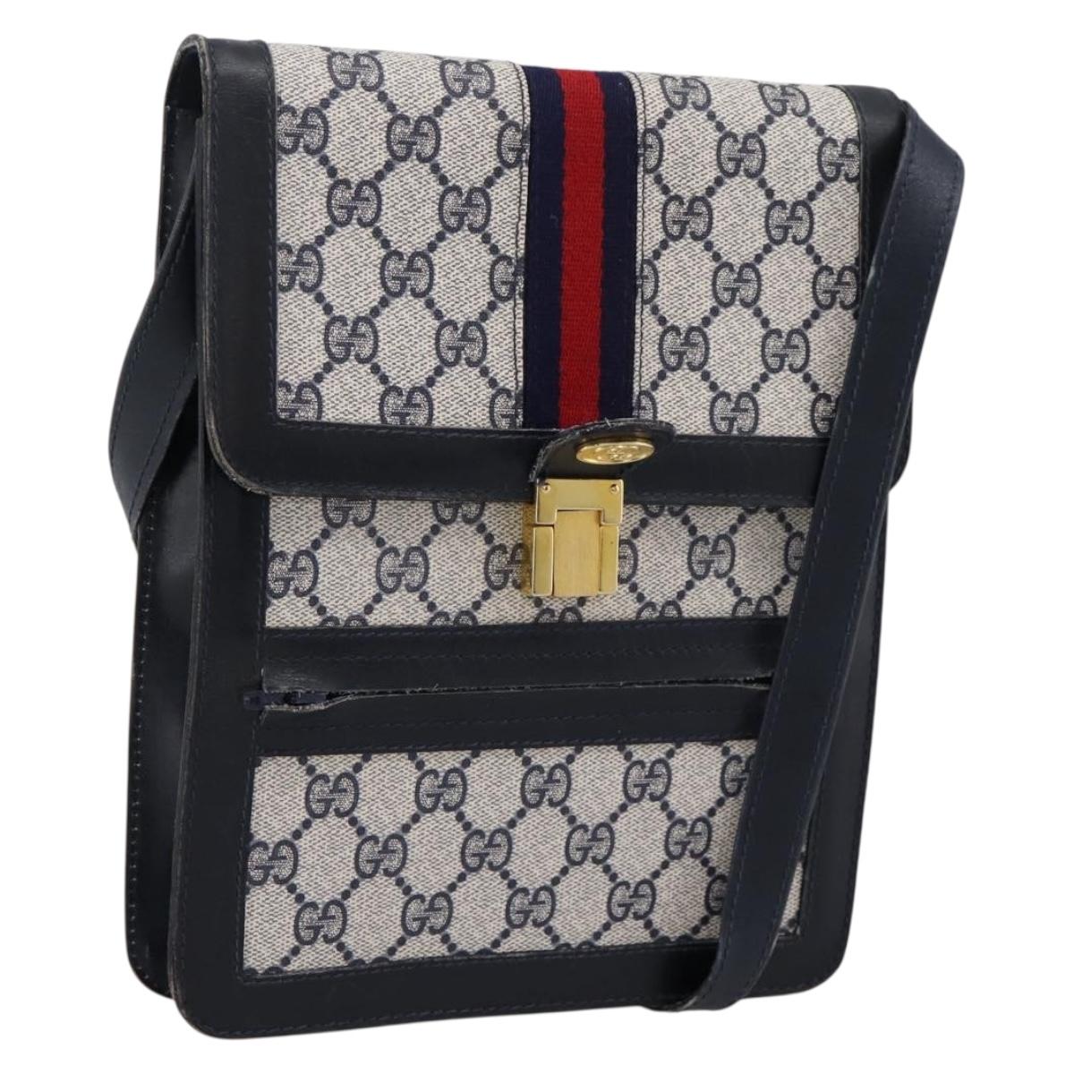 GUCCI GG Supreme Sherry Line Shoulder Bag PVC Navy Gold Auth INZ082