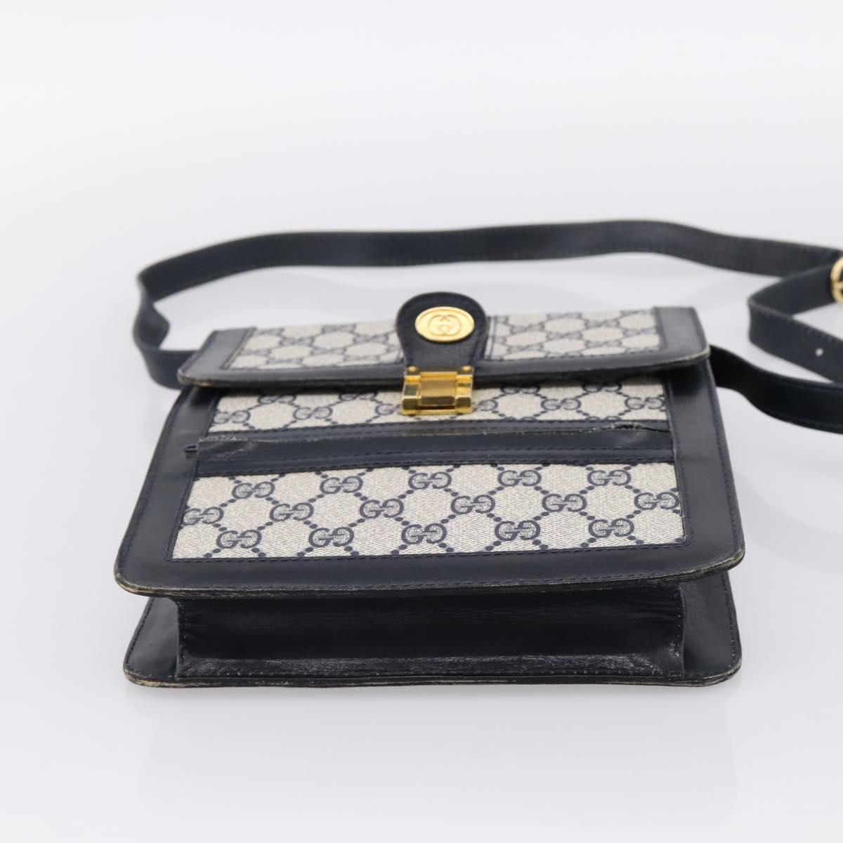 GUCCI GG Supreme Sherry Line Shoulder Bag PVC Navy Gold Auth INZ082