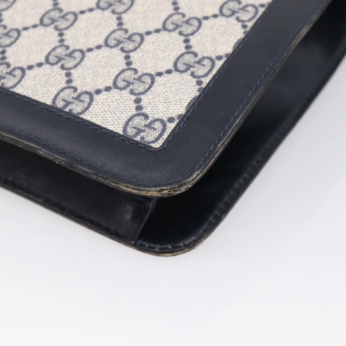 GUCCI GG Supreme Sherry Line Shoulder Bag PVC Navy Gold Auth INZ082