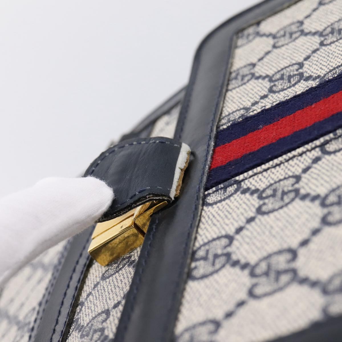 GUCCI GG Supreme Sherry Line Shoulder Bag PVC Navy Gold Auth INZ082
