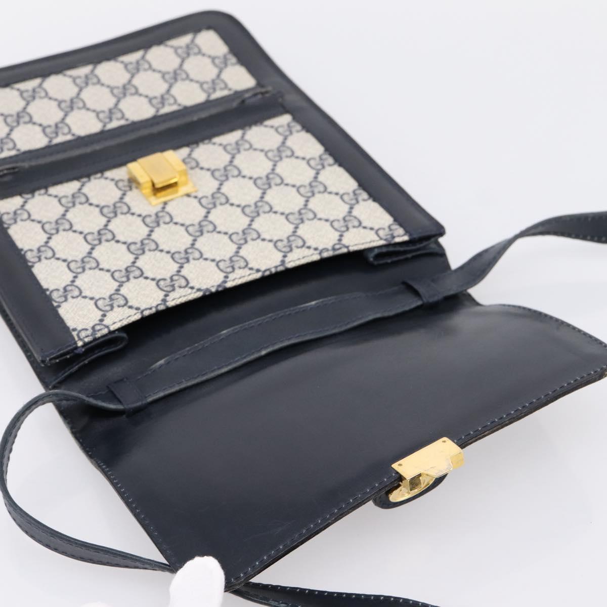 GUCCI GG Supreme Sherry Line Shoulder Bag PVC Navy Gold Auth INZ082