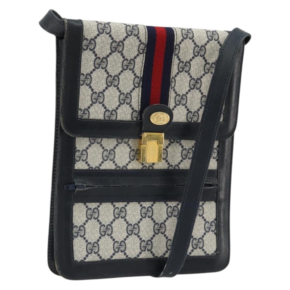 GUCCI GG Supreme Sherry Line Shoulder Bag PVC Navy Gold Auth INZ082