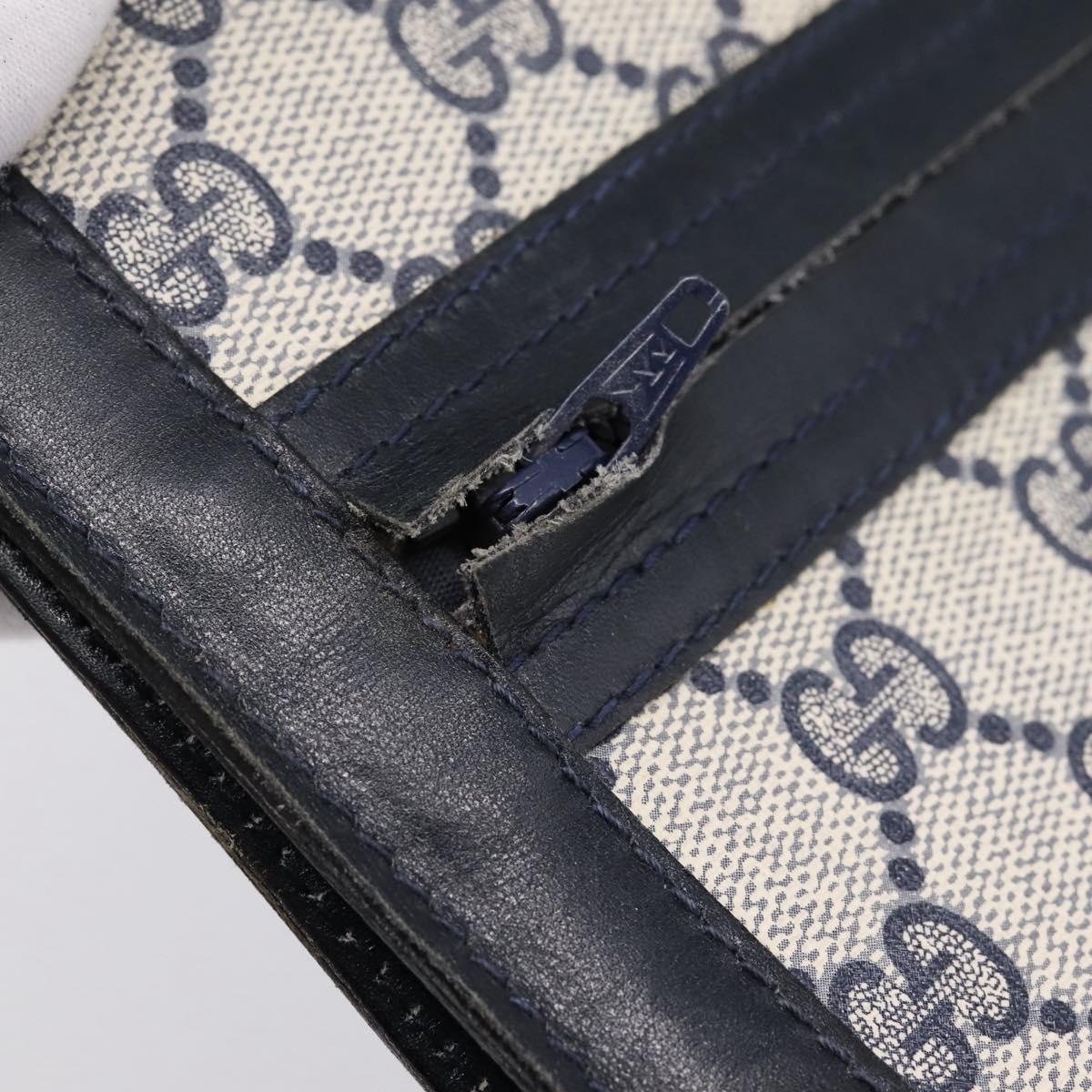 GUCCI GG Supreme Sherry Line Shoulder Bag PVC Navy Gold Auth INZ082