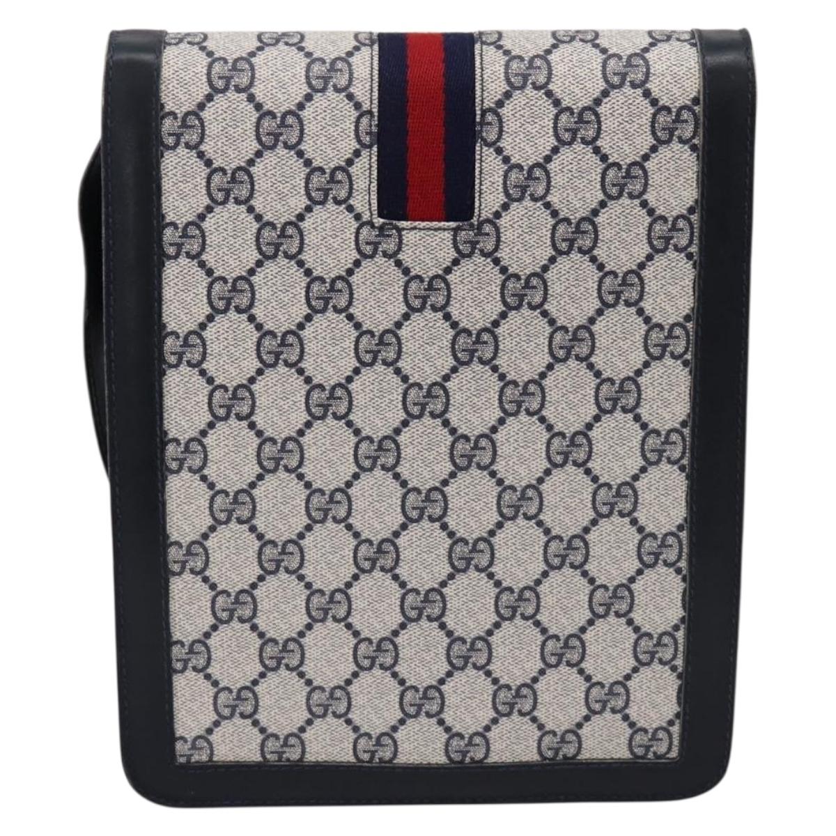 GUCCI GG Supreme Sherry Line Shoulder Bag PVC Navy Gold Auth INZ082