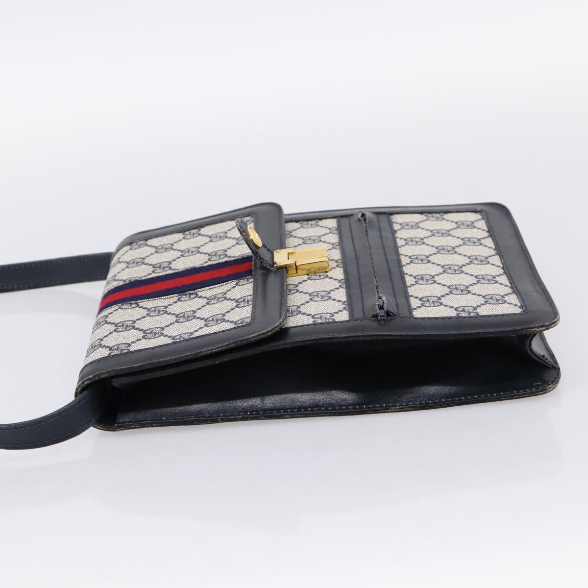 GUCCI GG Supreme Sherry Line Shoulder Bag PVC Navy Gold Auth INZ082