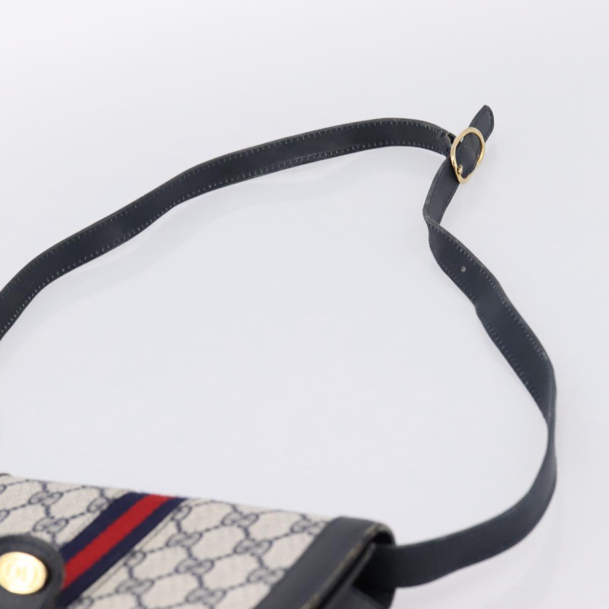 GUCCI GG Supreme Sherry Line Shoulder Bag PVC Navy Gold Auth INZ082