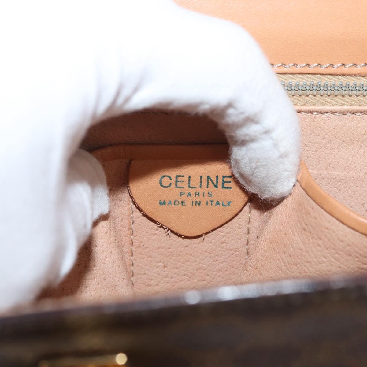 CELINE Macadam Canvas Medallion Hand Bag PVC Leather Brown Gold Auth INZ093A
