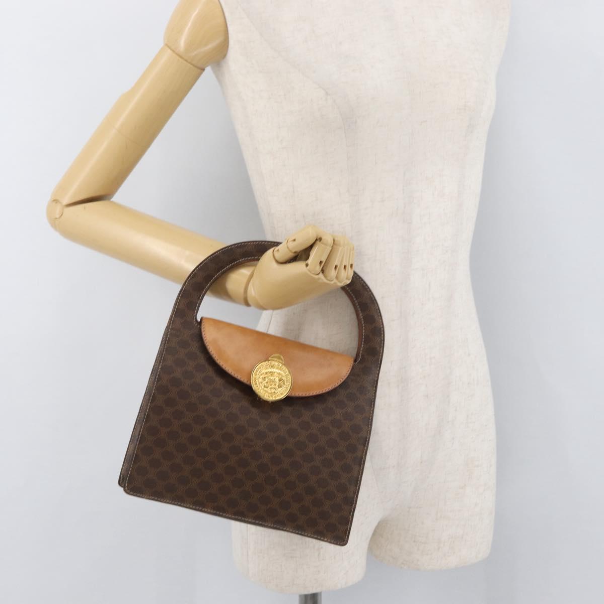 CELINE Macadam Canvas Medallion Hand Bag PVC Leather Brown Gold Auth INZ093A