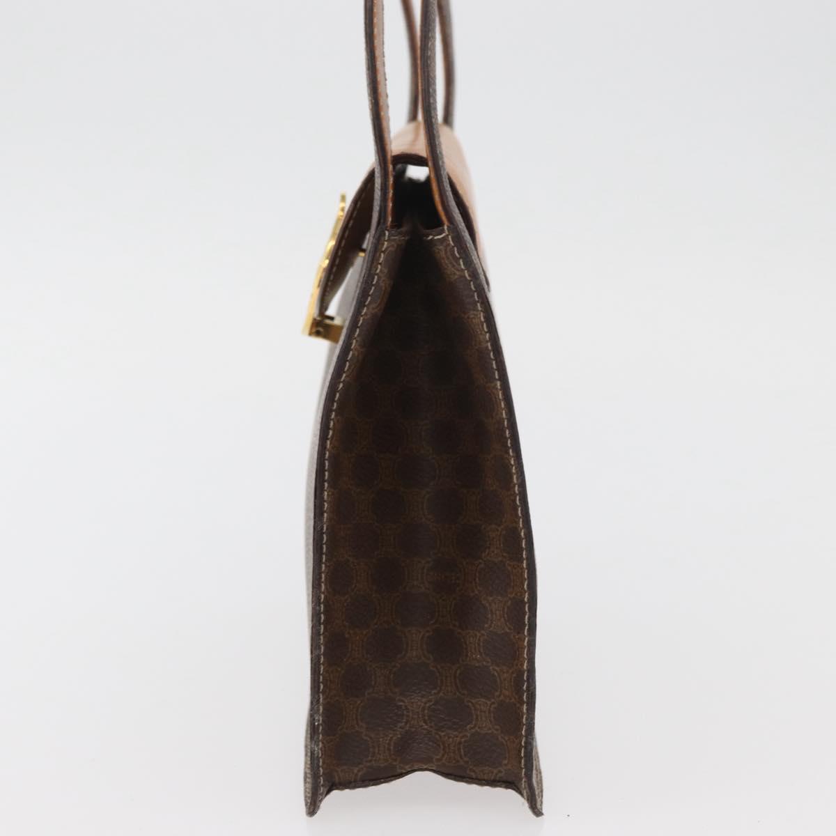 CELINE Macadam Canvas Medallion Hand Bag PVC Leather Brown Gold Auth INZ093A