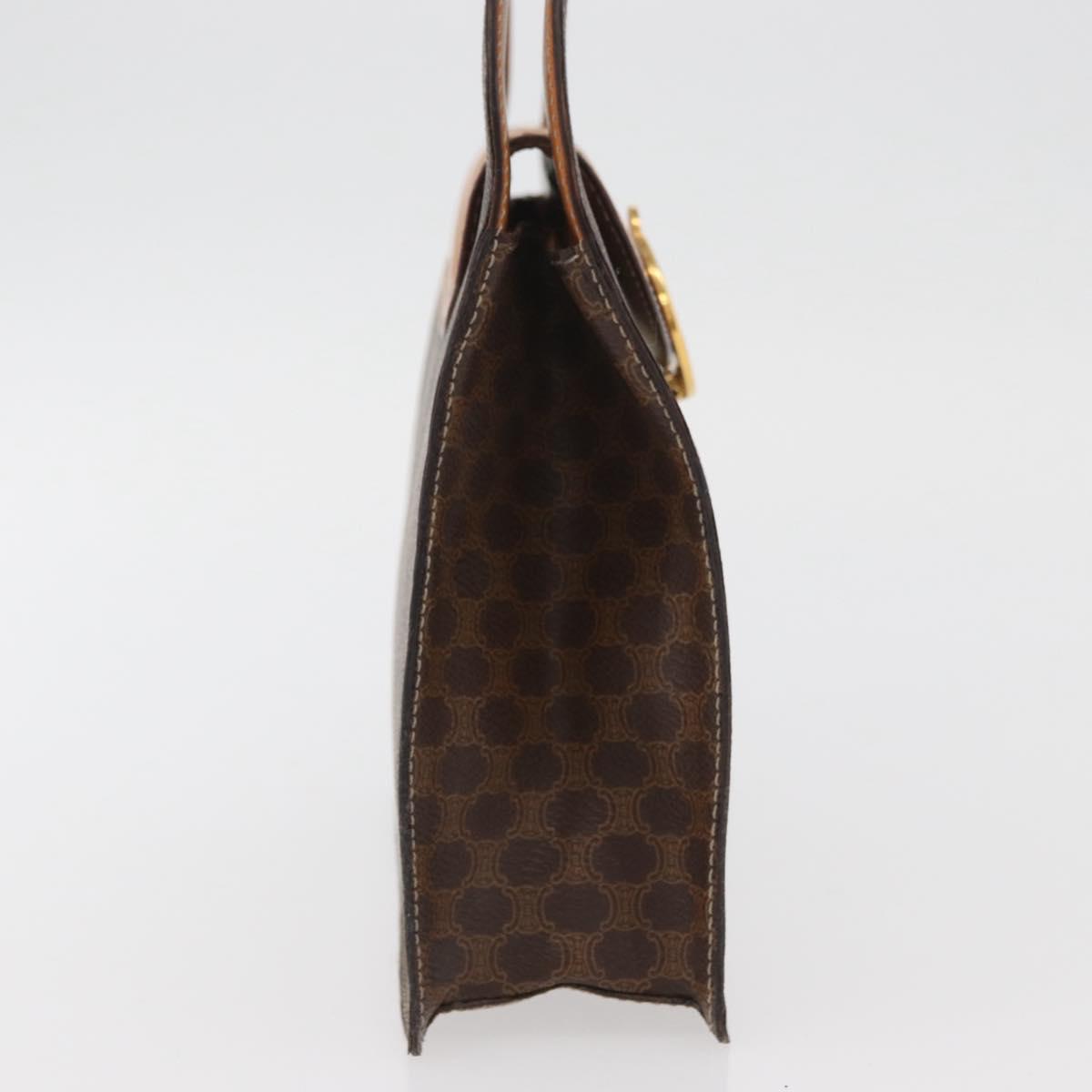 CELINE Macadam Canvas Medallion Hand Bag PVC Leather Brown Gold Auth INZ093A